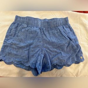 LILLY PULITZER 4" BREA SCALLOP LINEN SHORT Beckon Blue X Sea Salt Blue